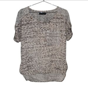 EUC Calvin Klein Women's Semi Sheer Black and Cream Short Sleeve Top